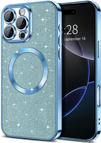 Miniatura 45 de Hython Funda para iPhone 13 Pro Max con purpurina, fundas magnéticas transparentes para teléfono con protector de lente de cámara