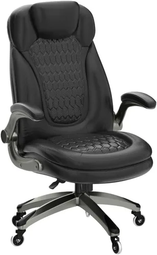 Miniatura 9 de Silla de oficina ejecutiva, silla ergonómica de escritorio para computadora, silla de cuero con respaldo alto con brazos abatibles acolchados, silla