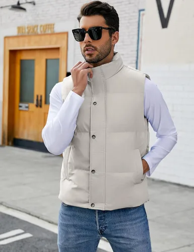 Miniatura 2 de Flygo Chaleco acolchado de invierno para hombre, chaleco ligero con cuello alto, chaqueta sin mangas