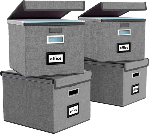 Miniatura 41 de Caja Organizadora de Archivos con Tapa, Caja Organizadora Plegable de Cuero Sintético para Carpetas Colgantes con Rieles de Plástico, Cajas (cuero)