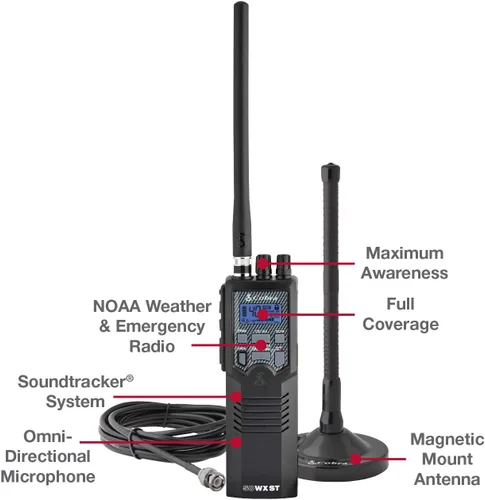 Miniatura 7 de Cobra Walkie Talkies impermeables RX680 (paquete de 2) y radio de emergencia portátil Cobra HHRT50 Road Trip CB de 2 vías