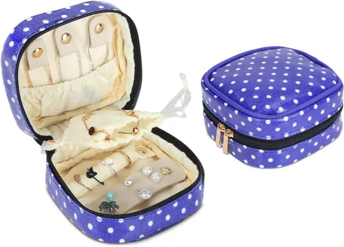Teamoy Estuche de joyería de viaje pequeño, portátil, para mujer, aretes, collar, accesorios, caja organizadora, lunares morados