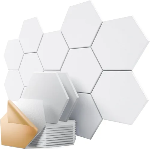 Miniatura 31 de Paquete de 12 paneles acústicos autoadhesivos de 12 x 10 x 0.4 pulgadas, paneles de espuma a prueba de sonido con alta densidad, diseño forrado