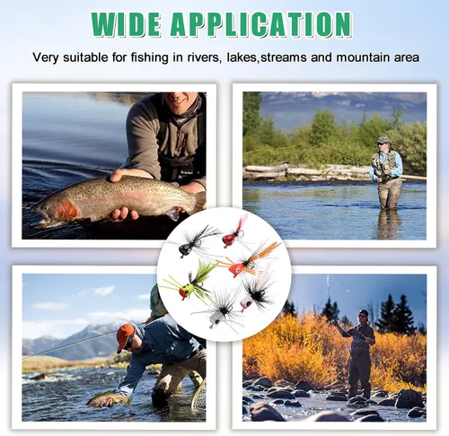 Miniatura 7 de Kit de señuelos para pesca con mosca, moscas para pesca con mosca seca, moscas de pesca con mosca superior, panfish Bluegill Popper Bait Bug