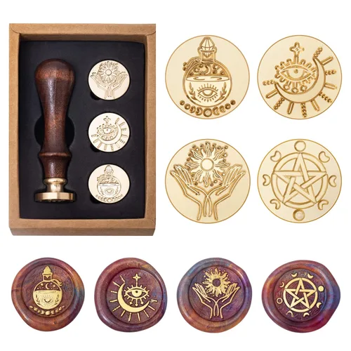 Wiccan - Juego de sellos de cera, pentagrama pagano, fases lunares, cabeza de sello de sellado de fases lunares, diseño vintage de ojo malvado de