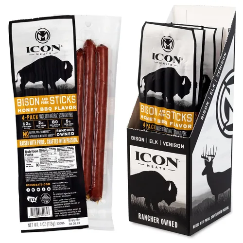Miniatura 15 de ICON Meats Palitos de carne de bisonte y cerdo, barbacoa con miel, paquete de 24 bocadillos ricos en proteínas, bajo en azúcar, palitos de carne