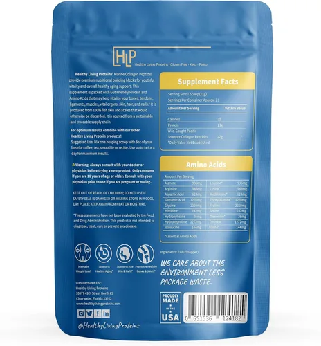 Miniatura 2 de Healthy Living Proteins Péptidos marinos de colágeno tipo 1 y 111 0.98 onzas de proteína de pescado, pescado silvestre de origen natural, sin