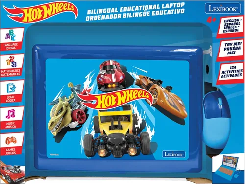 Miniatura 8 de Lexibook Hot Wheels, portátil educativo y bilingüe en inglés/español, juguete para niños con 124 actividades para aprender, jugar juegos y música