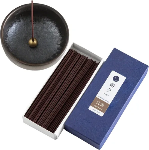 Miniatura 9 de Asayu Japan Set de regalo de incienso de bajo humo con soporte de incienso y soporte de latón, varillas de incienso de madera de agarwood
