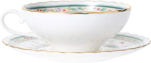 Miniatura 3 de Noritake P58043A/4409 - Taza de té y platillo (juego de pares) 6.1 onzas líquidas (180 cc) con cincel de flores para 2 invitados, porcelana de hueso