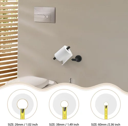 Miniatura 4 de Newfun Soporte de papel higiénico negro mate, SUS 304 de acero inoxidable ajustable, doble poste pivotante, soporte de pared para baño