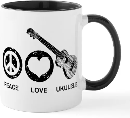 Miniatura 51 de CafePress Peace Love - Taza de café de cerámica para ukelele (11 oz (11.0 fl oz)
