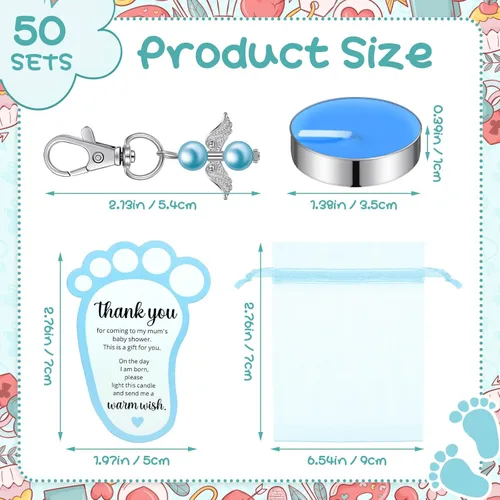Miniatura 2 de Landical 50 juegos de regalos de baby shower para invitados, incluyendo 50 velas de té sin perfume, 50 llaveros de ángel, 50 bolsas de regalo, 50