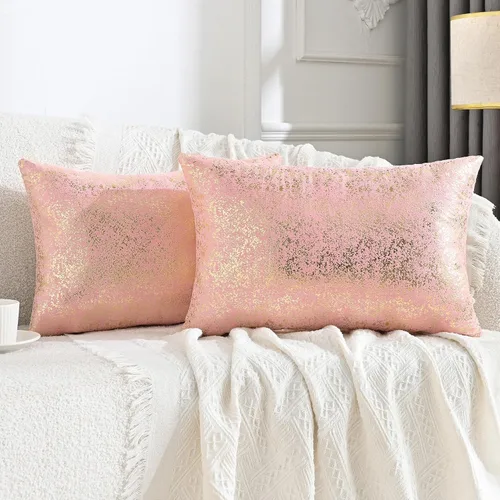 Miniatura 35 de JELLYMONI Juego de 2 fundas de almohada decorativas brillantes, fundas de almohadas decorativas con purpurina dorada de 16 x 16 pulgadas para sala