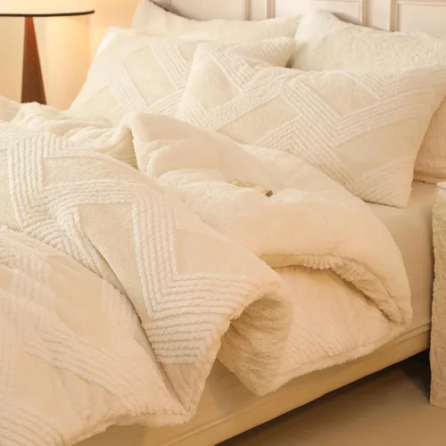 Miniatura 15 de tohrisa Seashell - Juego de edredón Jacquard Sherpa cálido y acogedor, ropa de cama premium de 2 piezas, tamaño individual con patrón geométrico