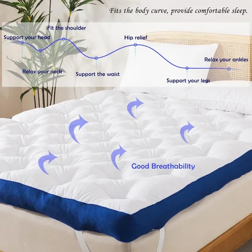 Miniatura 5 de WhatsBedding Cubrecolchón de espuma viscoelástica de 5 pulgadas para dolor de espalda, relleno de relleno suave y transpirable, cubrecolchón grueso