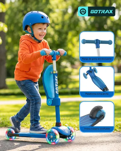 Miniatura 7 de Gotrax KS3 - Patinete para niños, ruedas iluminadas LED, manubrio de altura ajustable y asiento extraíble, cubierta antideslizante inclinada