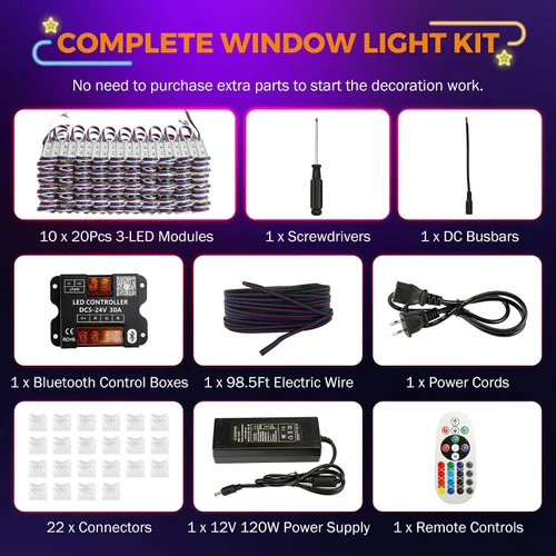 Miniatura 2 de BEAMNOVA Luces LED RGB LED de 100 pies para negocios, kit de tiras de luces, control remoto, control de aplicación móvil Bluetooth, fuente