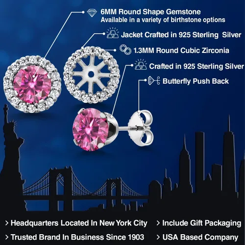 Miniatura 196 de Gem Stone King Aretes redondos de plata de ley 925 de 0.236 in con piedra natal extraíble para mujer