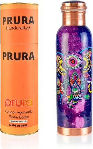 Miniatura 33 de Botella de agua de cobre con estampado puro, a prueba de fugas, recipiente de cobre ayurvédico para deportes, gimnasio, aire libre, yoga, beneficios