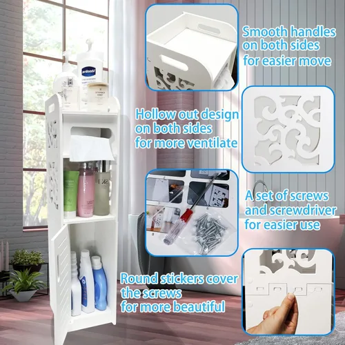 Miniatura 4 de Armario de almacenamiento estrecho para baño, gabinete de almacenamiento de papel higiénico delgado para espacios pequeños, muebles de baño