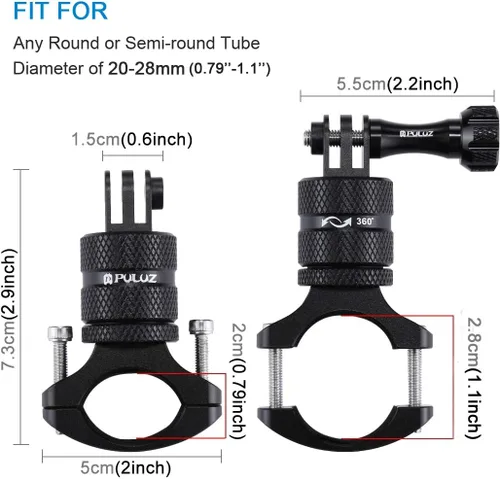 Miniatura 4 de PULUZ Soporte de manubrio para cámara de bicicleta para GoPro Hero 12/11/10/9/8/7/6, Clip de montaje para bicicleta y motocicleta, soporte