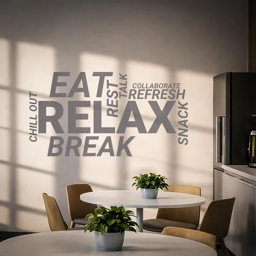 Miniatura 7 de Vinilo adhesivo de pared para sala de descanso, oficina, palabras, nube, cocina, relax, sala de estar, decoración de snack bar, calcomanías de idea