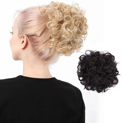 Miniatura 10 de Moño de cabello rizado desordenado, pieza de cabello sintético resistente al calor, extensiones de moño de cabello despeinado con cordón Updos Negro