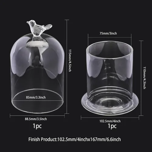 Miniatura 2 de CHGCRAFT Cubierta de cúpula de cristal con diseño de pájaro en forma de arco con base de vidrio, vitrina decorativa para portavelas, plantas