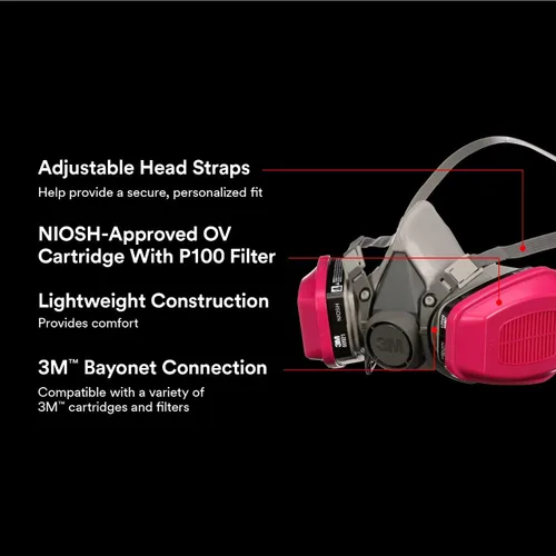 Miniatura 4 de 3M Paquete mediano de respirador reutilizable multiusos P100/OV para olores/partículas, cartucho de vapor orgánico aprobado por NIOSH y filtros