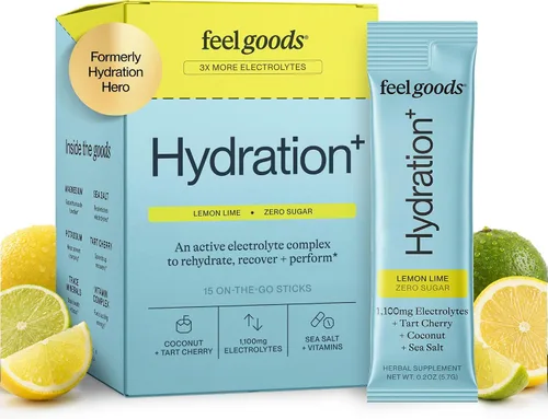 Miniatura 12 de Feel Goods Hydration+, electrolitos de 1,100 mg, paquetes sin azúcar, hidratación diaria, magnesio, cereza ácida orgánica, potasio, menos calambres