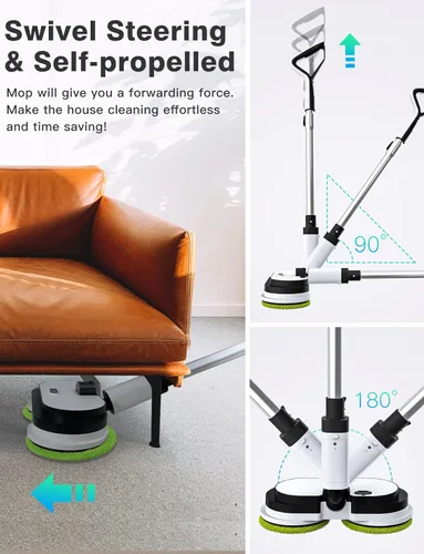 Miniatura 4 de Trapeador eléctrico inalámbrico, limpiador de suelo con faros LED y rociador de agua, batería desmontable de hasta 60 minutos, potente trapeador