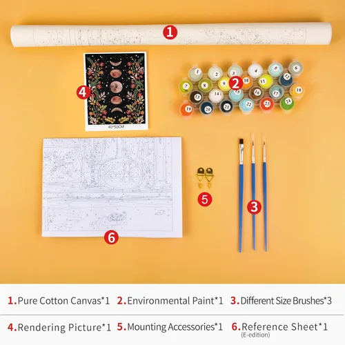 Miniatura 6 de TUMOVO Pintura por Números para Adultos Jardín con Luz de Luna Pintura por Números para Adultos Fase Lunar Rodeada de Enredaderas y Flores Negro Kit