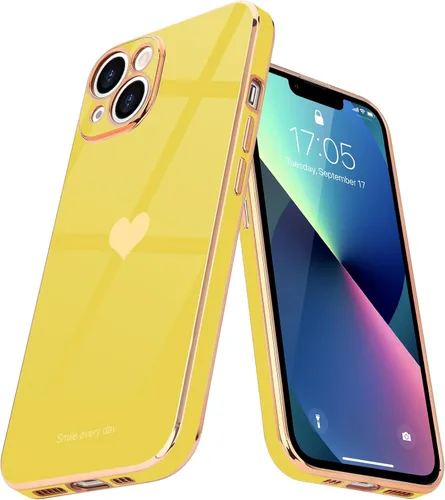 Miniatura 8 de Teageo Funda para iPhone 13 mini para mujeres y niñas, diseño de corazón de amor, cubierta trasera suave, protección completa de la cámara, Negro