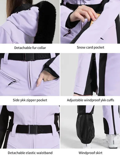 Miniatura 53 de GSOU SNOW Traje de esquí para mujer, traje de nieve de una pieza, para snowboard, delgado, aislante, impermeable, resistente al viento