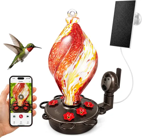 Miniatura 8 de LUJII - Comedero de colibrí en forma de helado en espiral para colgar al aire libre, de vidrio soplado a mano, 830 ml, a prueba de fugas y óxido