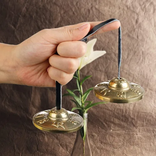 Miniatura 2 de ZenBless Platillos tibetanos Tingsha 2 piezas, con caja de almacenamiento y funda de tela, campanas de latón sánscrito de meditación para curación