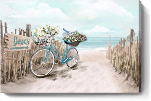 Miniatura 9 de Lienzo de playa para baño, imágenes del océano, impresión de lienzo de bicicleta junto al mar, pintura enmarcada de paisaje marino, verde azulado