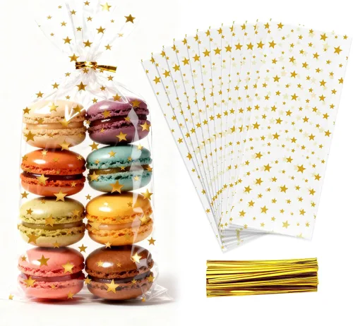 Miniatura 10 de Bolsas de celofán iridiscentes de 5 x 7 pulgadas con lazos giratorios, bolsas de golosinas para galletas, chocolates y palomitas de maíz