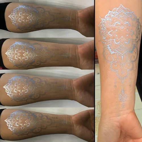 Miniatura 3 de Roarhowl Tatuajes temporales con destellos metálicos, oro, plata, adecuados para todos los tonos de piel (plateado 3)
