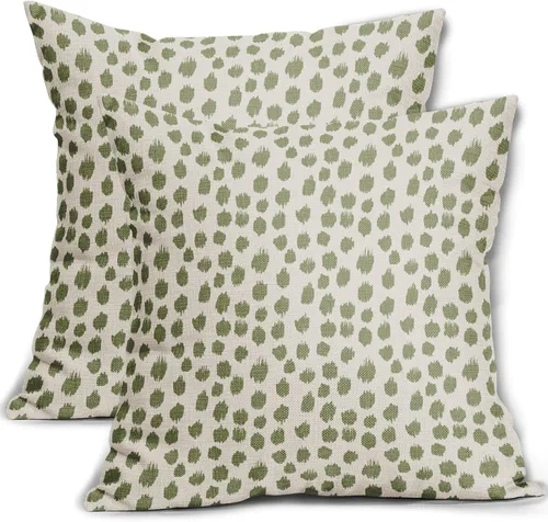 Miniatura 112 de Fundas de almohada marrón y blancas de 18 x 18 pulgadas, juego de 2 almohadas boho grises con lunares, fundas de almohada modernas estampadas