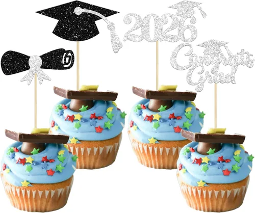 Miniatura 37 de Gyufise 1 paquete de decoración de pastel de graduación 2025 con purpurina de felicitaciones clase de 2025, decoración de pastel de diploma 2025