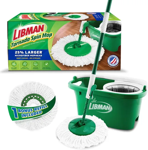 Miniatura 10 de Libman Tornado - Sistema de trapeador giratorio con cabezales de recambio, trapeador giratorio de microfibra y cubo con escurridor para el hogar