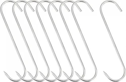 uxcell Ganchos de carne de 7.87 pulgadas, gancho en S de acero inoxidable de 0.2 pulgadas de grosor para procesamiento de carne, pollo y pescado de