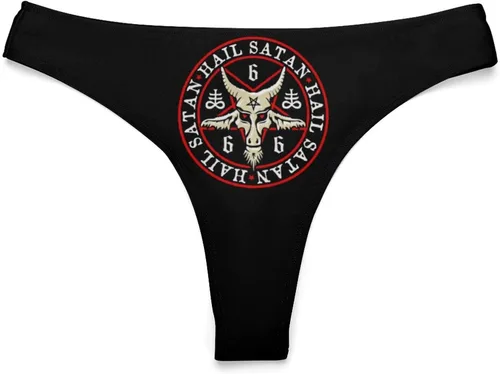 Miniatura 5 de Hail Satan Baphomet Goat - Tanga elástica vintage para mujer, ropa interior cómoda con espalda en T
