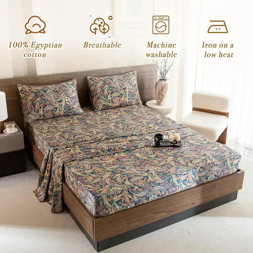 Miniatura 4 de Lady Ann Sábanas de cama tamaño Queen, juego de sábanas de algodón egipcio 100% con patrón estampado de flores Paisley, juego de ropa de cama de 4