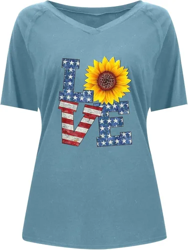 Miniatura 4 de Independence Day Shirt Ladies Casual Work Wide Sleeve Oversized Soft Crew Neck Comfortable Tops