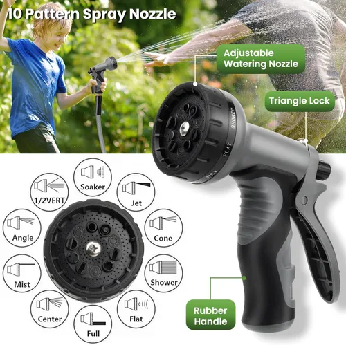 Miniatura 5 de KLABB Manguera de jardín de 20 pies de 5/8 pulgadas con conectores de latón macizo y boquilla de 10 funciones, manguera de acero PET flexible