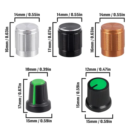 Miniatura 3 de WH148 Kit de potenciómetro 1K 2K 5K 10K 20K 50K 100K 250K 500K 1MK Ohm 0.591 in Eje Potenciómetros lineales de una sola articulación Juego de 3