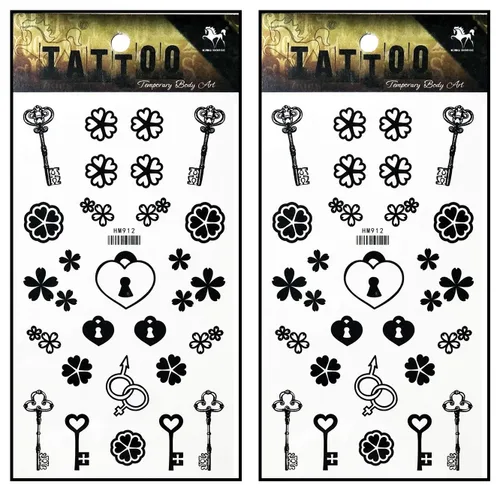 Miniatura 19 de Tatuajes 2 hojas de tatuaje temporal 3D negro mariposa líneas discontinuas para mujeres hombres espalda baja hombro cuello brazo tatuaje etiqueta
